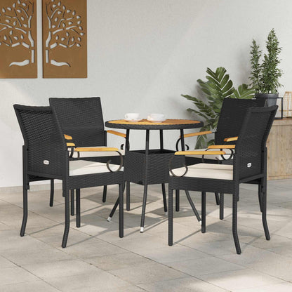 Sedie da giardino 4 pcs Nero e Bianco Crema Polyrattan e acacia | homemem39