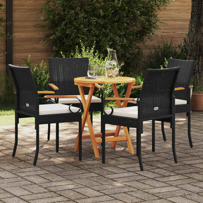 Sedie da giardino 4 pcs Nero e Bianco Crema Polyrattan e acacia