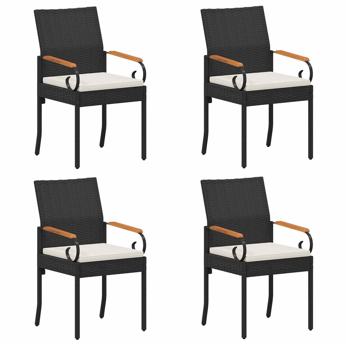 Sedie da giardino 4 pcs Nero e Bianco Crema Polyrattan e acacia | homemem39