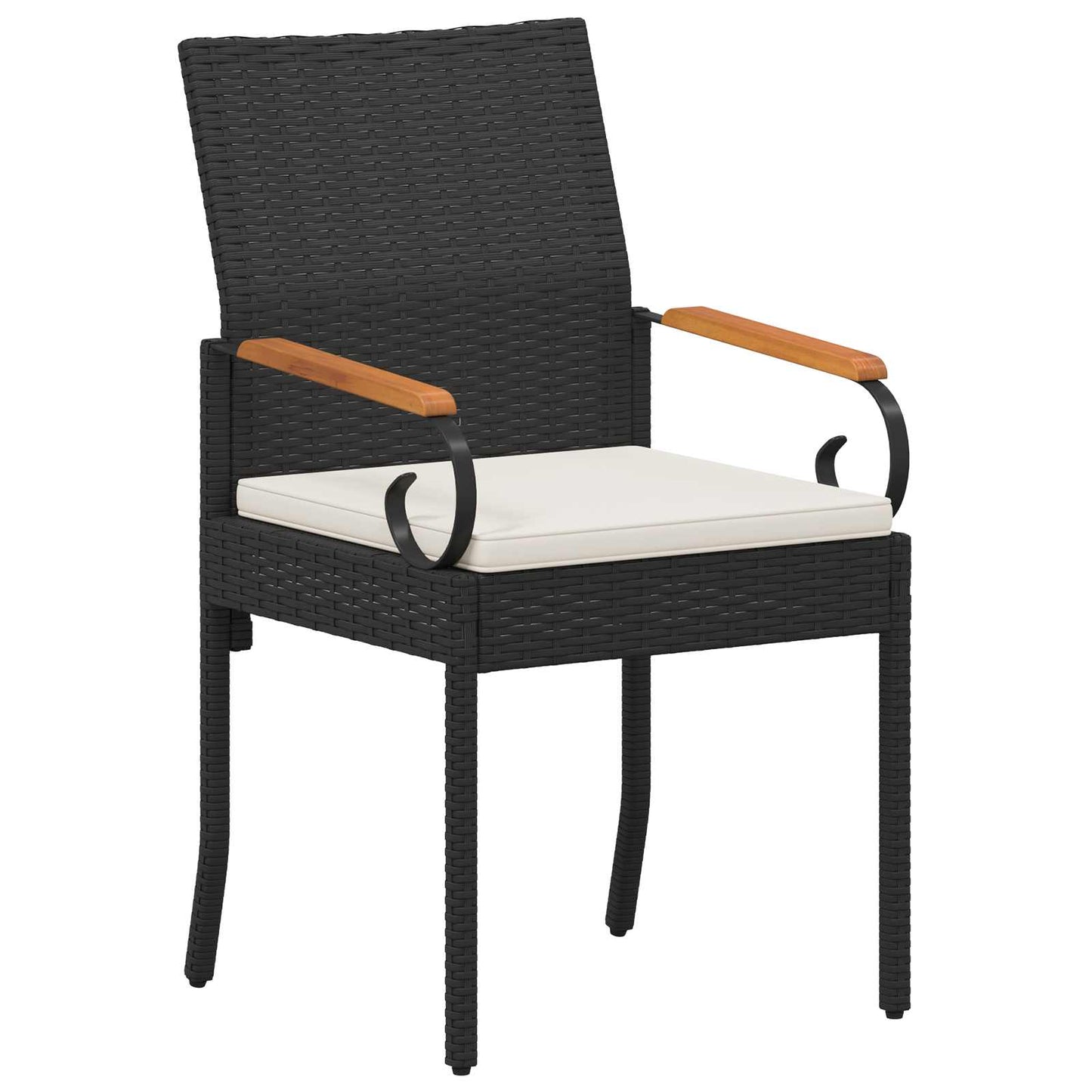 Sedie da giardino 4 pcs Nero e Bianco Crema Polyrattan e acacia | homemem39