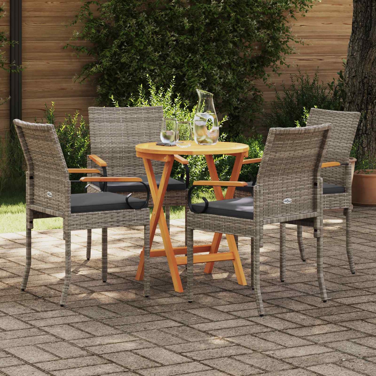 Sedie da giardino con cuscino 4 pcs Grigio e Grigio Scuro