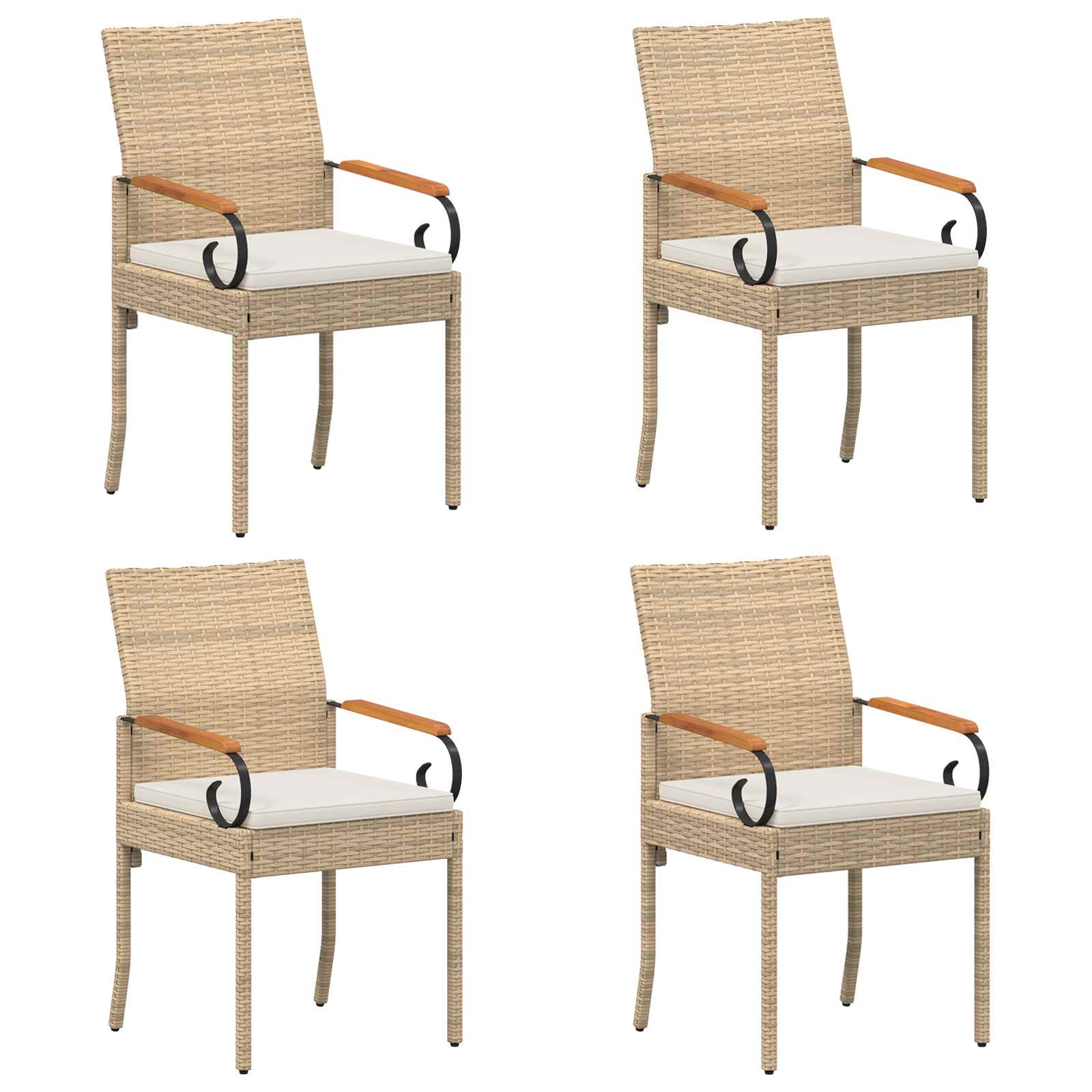 Sedie da giardino con cuscino 4 pcs Beige e Bianco Crema | homemem39
