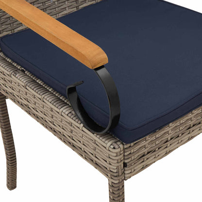 Sedie da giardino 4 pcs Grigio e Blu Navy Polyrattan e acacia | homemem39