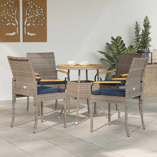 Sedie da giardino 4 pcs Grigio e Blu Navy Polyrattan e acacia | homemem39
