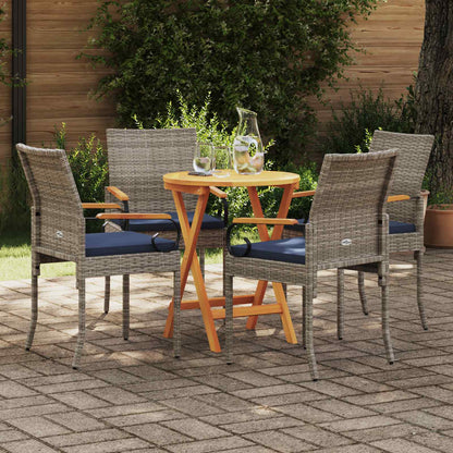 Sedie da giardino 4 pcs Grigio e Blu Navy Polyrattan e acacia | homemem39