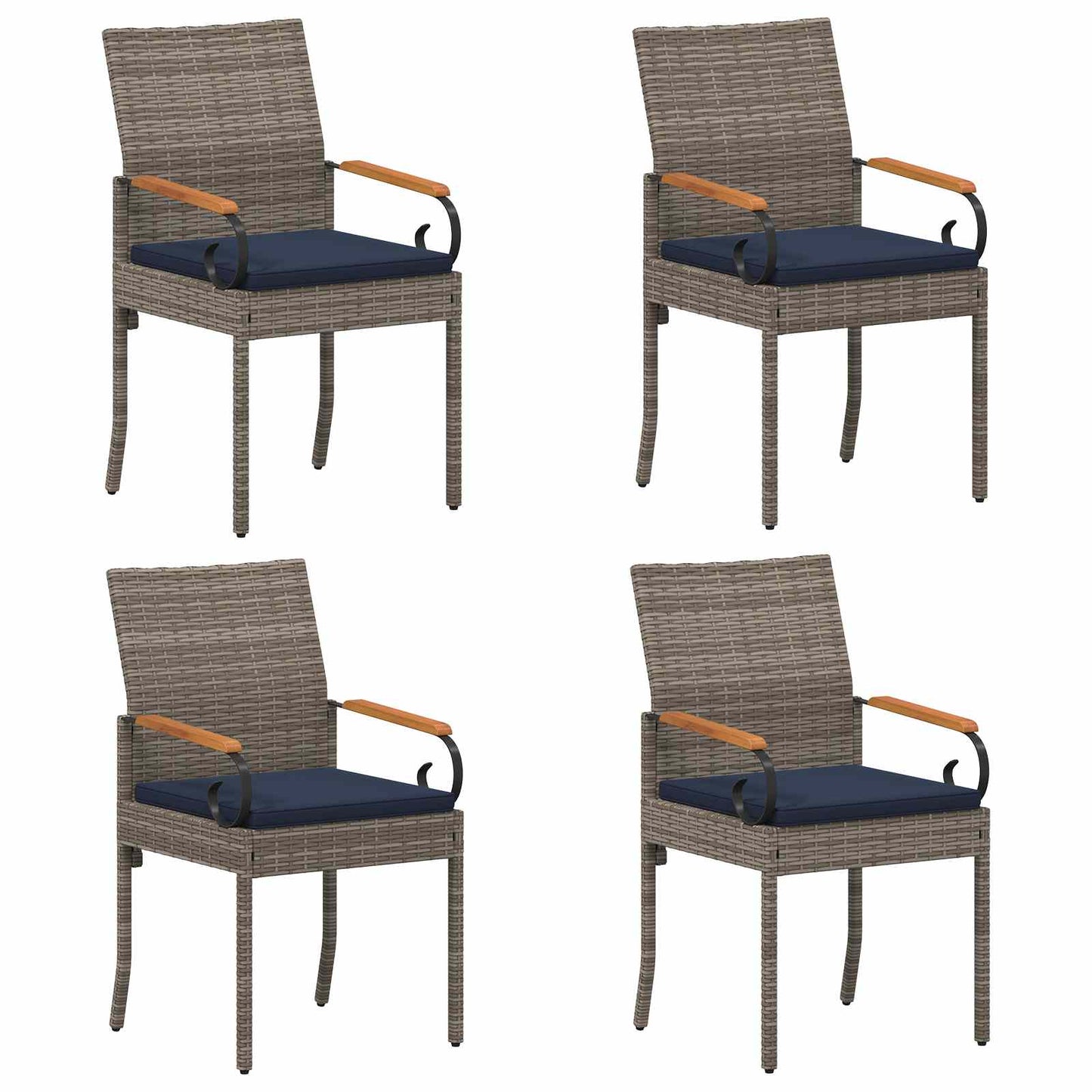 Sedie da giardino 4 pcs Grigio e Blu Navy Polyrattan e acacia | homemem39