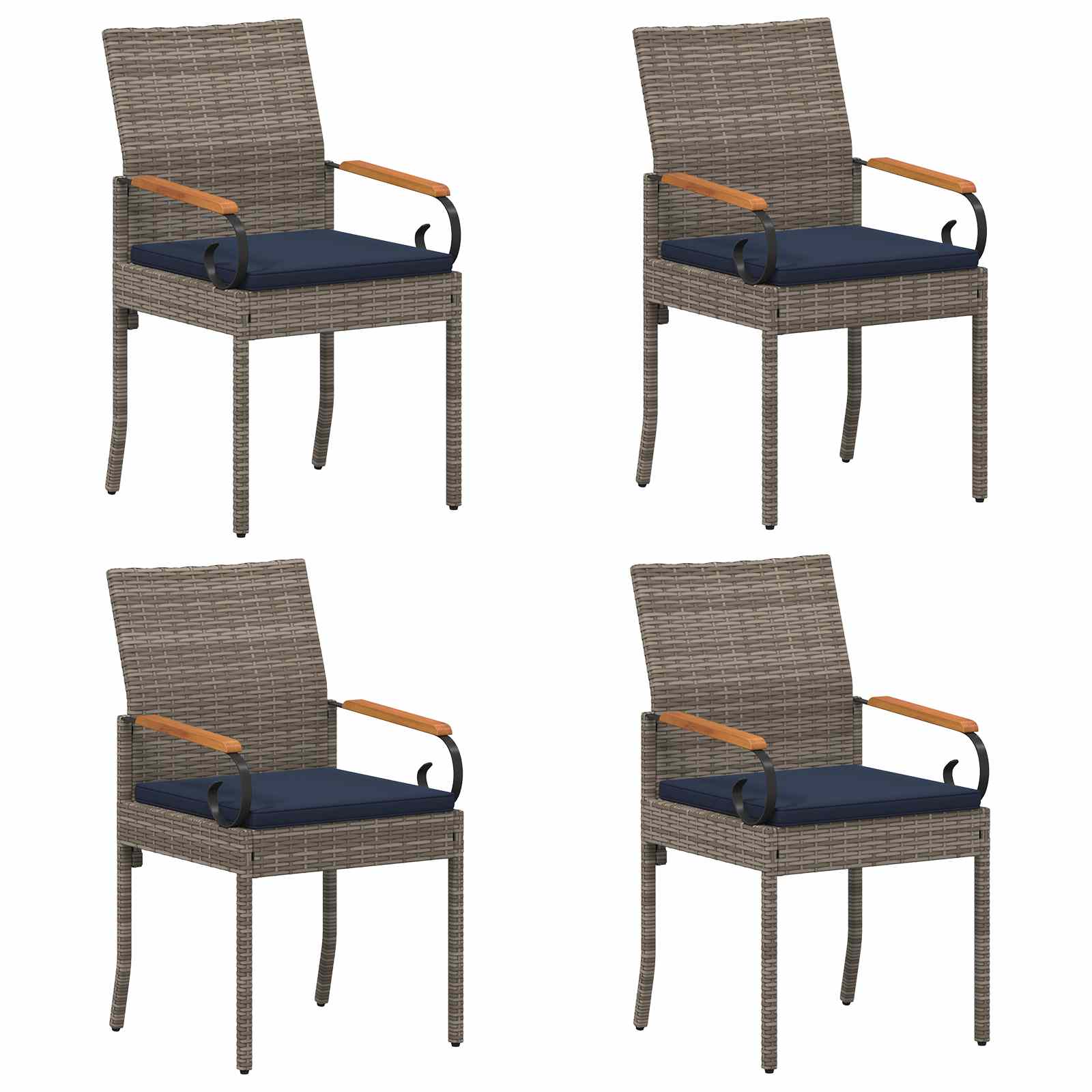 Sedie da giardino 4 pcs Grigio e Blu Navy Polyrattan e acacia | homemem39
