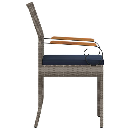 Sedie da giardino 4 pcs Grigio e Blu Navy Polyrattan e acacia | homemem39