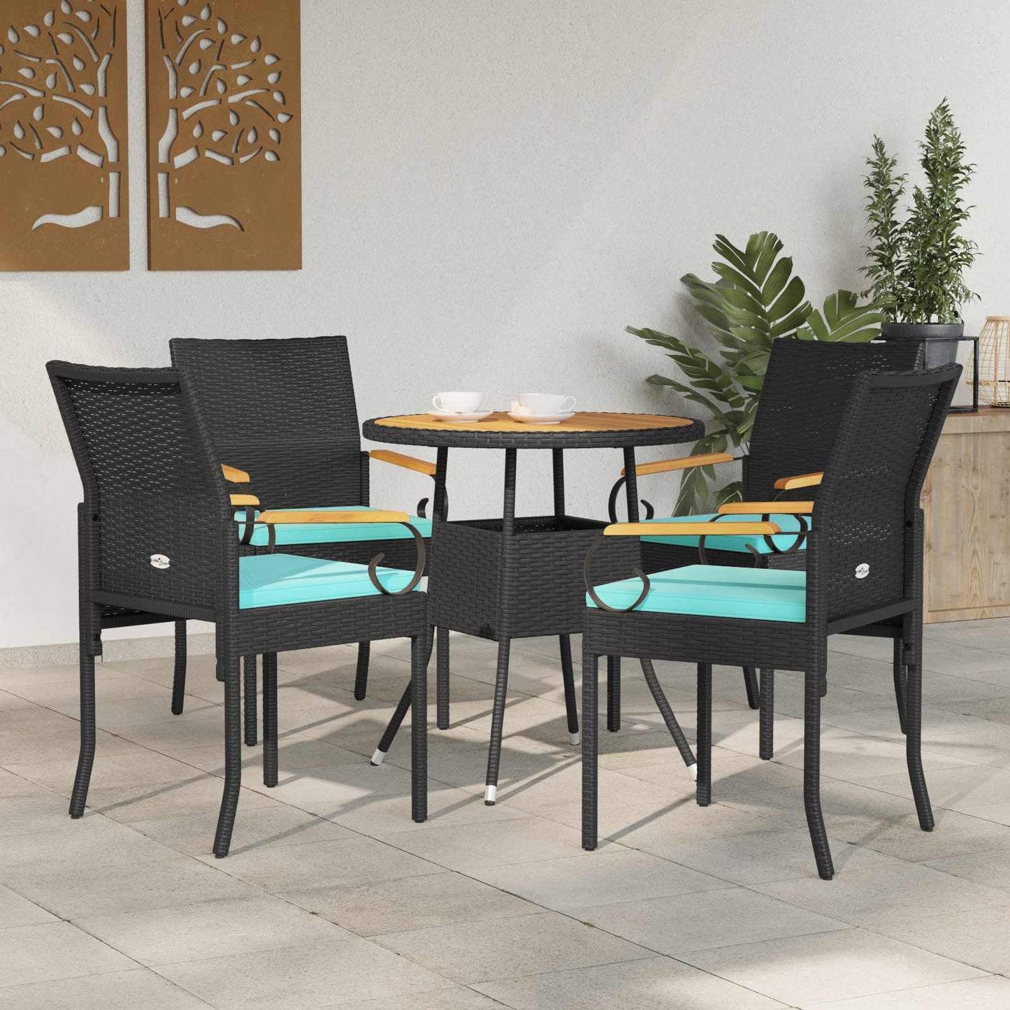 Sedie da giardino 4 pcs Nero e Turchese Polyrattan e acacia | homemem39