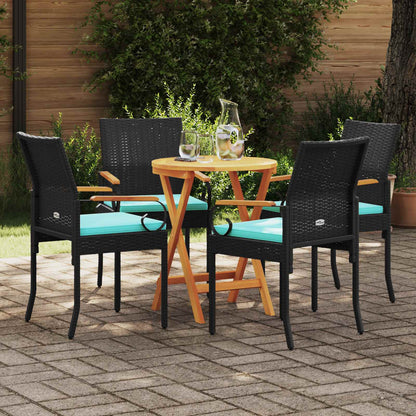 Sedie da giardino 4 pcs Nero e Turchese Polyrattan e acacia