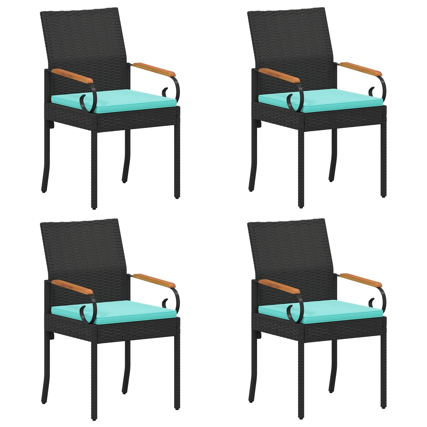 Sedie da giardino 4 pcs Nero e Turchese Polyrattan e acacia