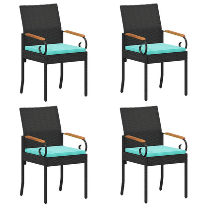 Sedie da giardino 4 pcs Nero e Turchese Polyrattan e acacia