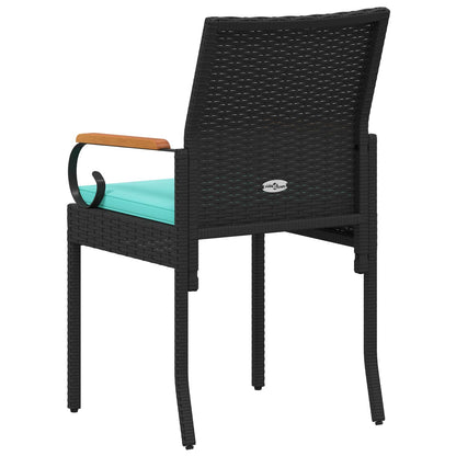 Sedie da giardino 4 pcs Nero e Turchese Polyrattan e acacia