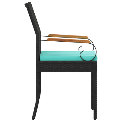 Sedie da giardino 4 pcs Nero e Turchese Polyrattan e acacia | homemem39