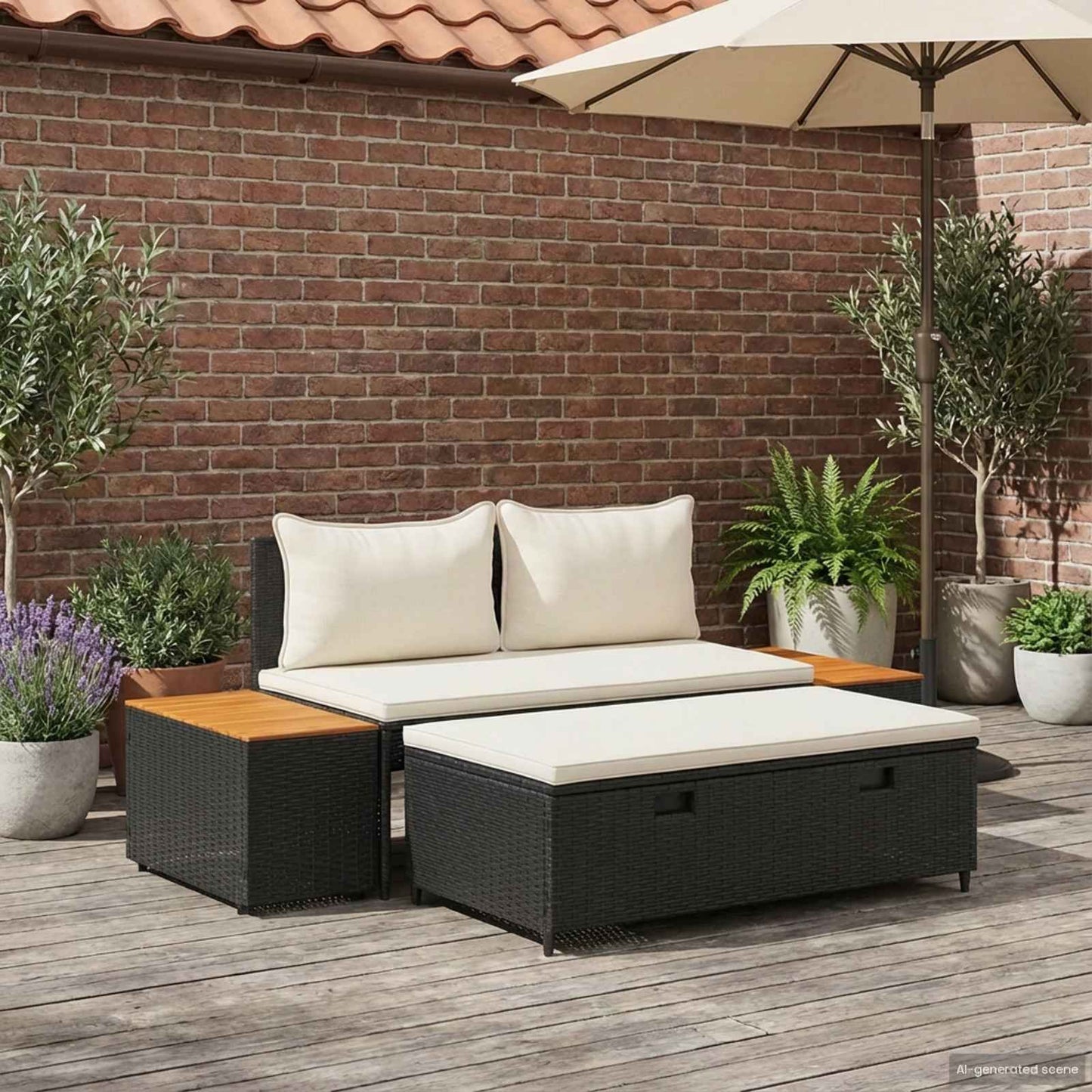 Set di divani da esterno con cuscino 4 pcs Nero e Bianco Crema | homemem39