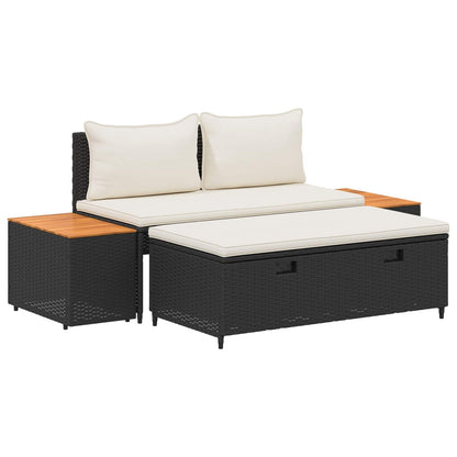 Set di divani da esterno con cuscino 4 pcs Nero e Bianco Crema | homemem39