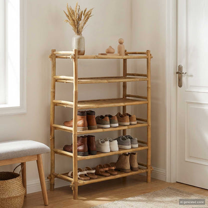 Scarpiera con lo scaffale Naturale 6 ripiani Bambù | homemem39