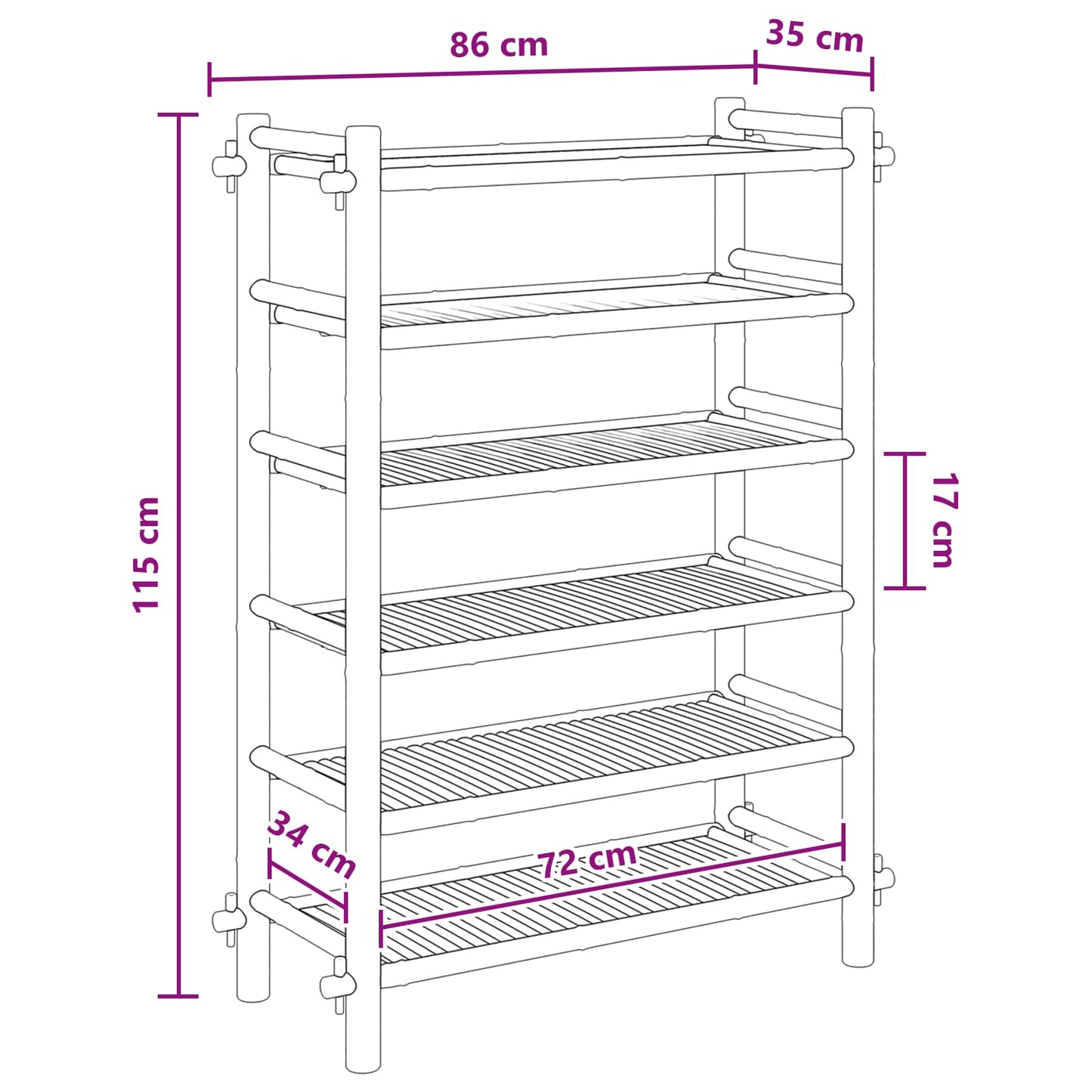 Scarpiera con lo scaffale Naturale 6 ripiani Bambù | homemem39
