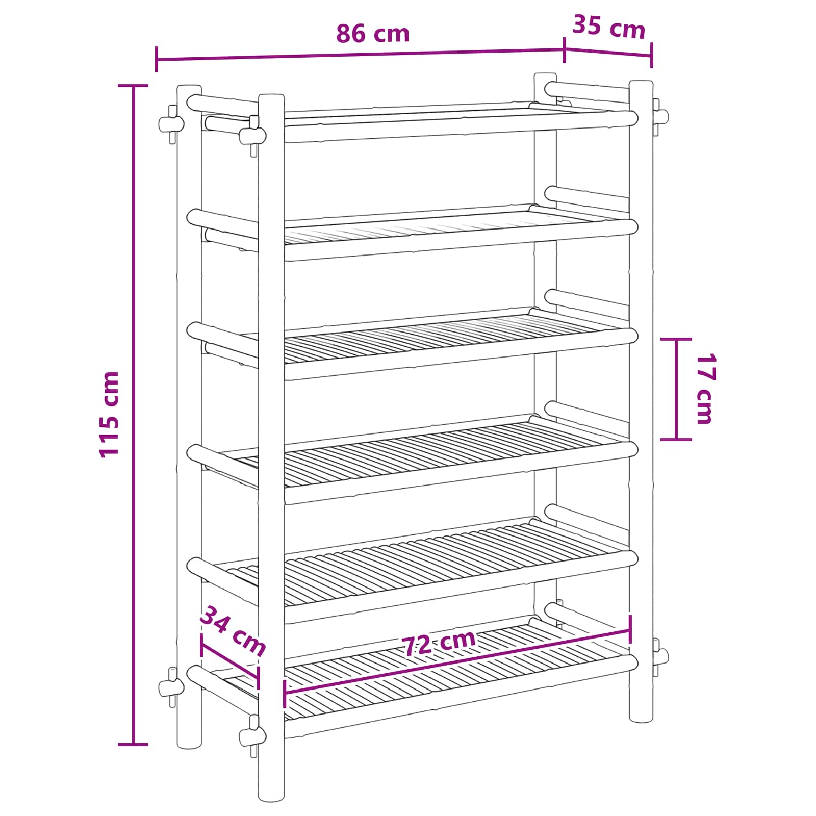 Scarpiera con lo scaffale Naturale 6 ripiani Bambù | homemem39