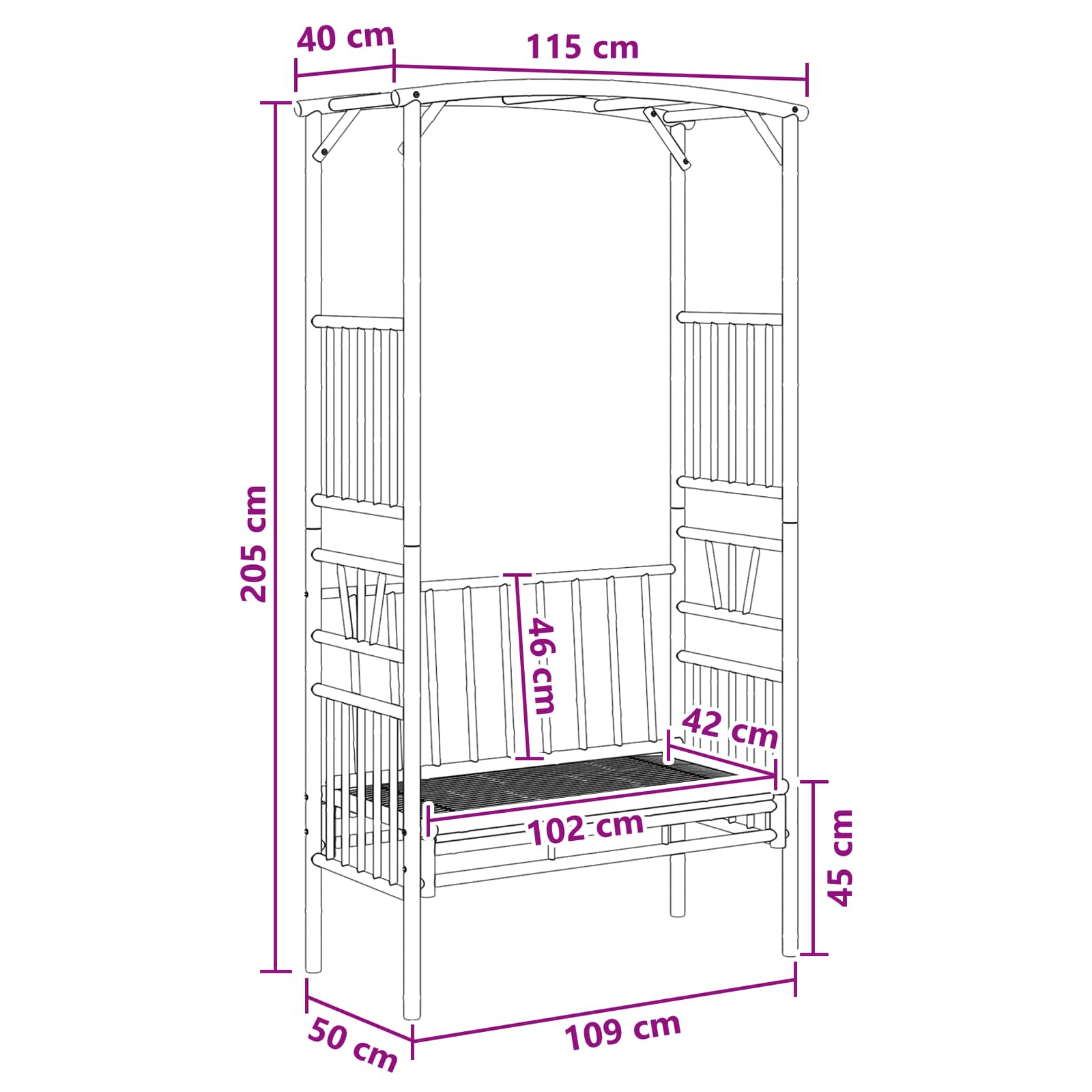 Arco da Giardino con Panchina 115 x 50 x 205 cm Bambù | homemem39