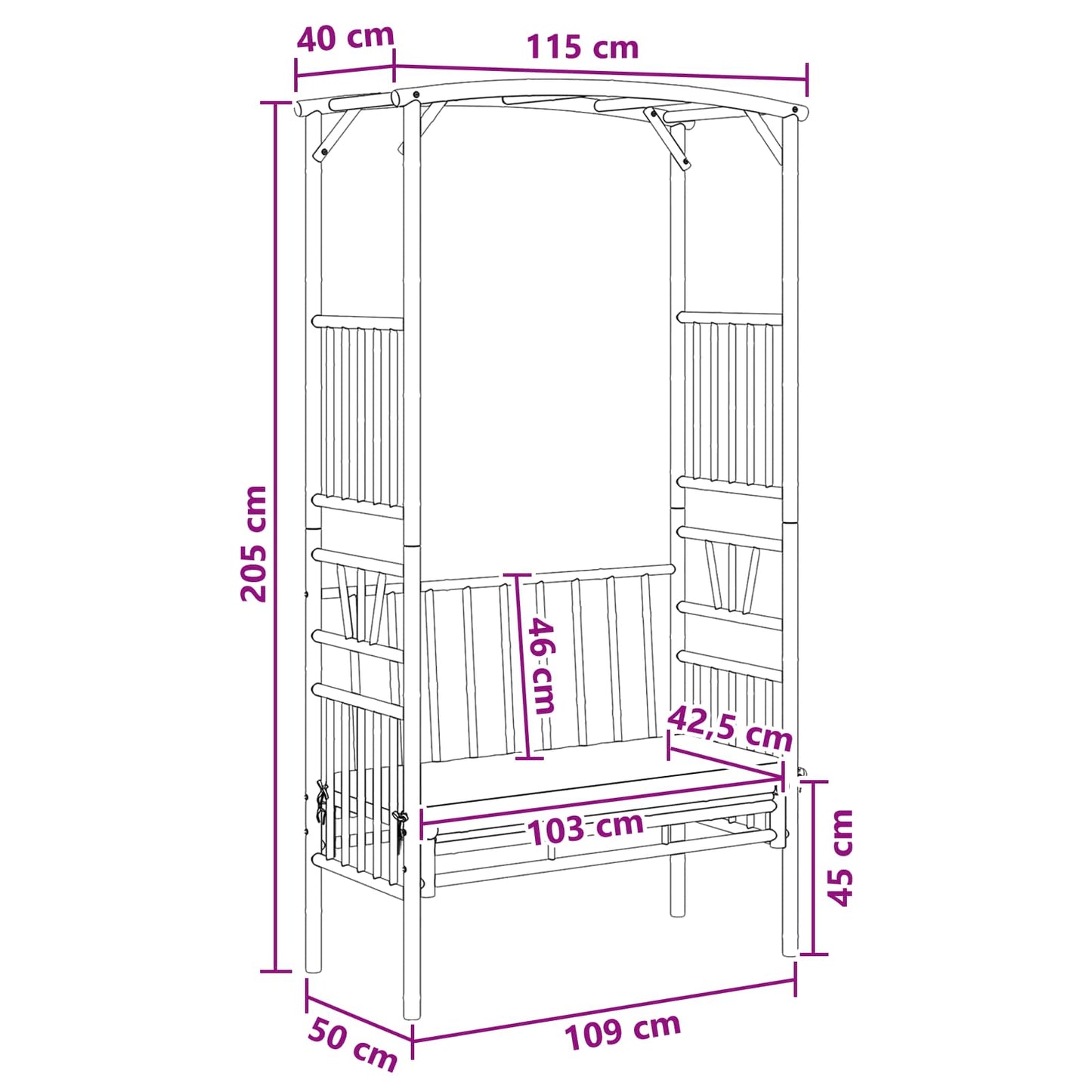 Arco da Giardino con Panchina Bianco Crema 115 x 50 x 205 cm | homemem39