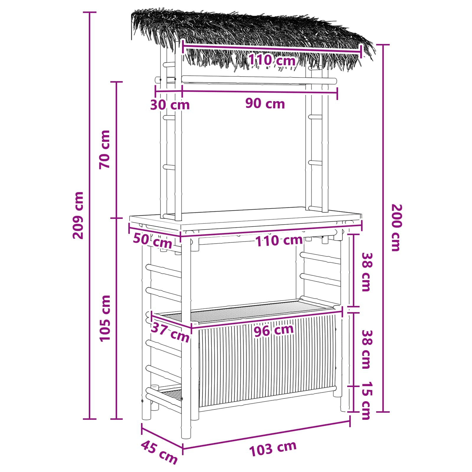 Tavolo da bar da esterno Naturale 110 x 50 x 209 cm Bambù | homemem39