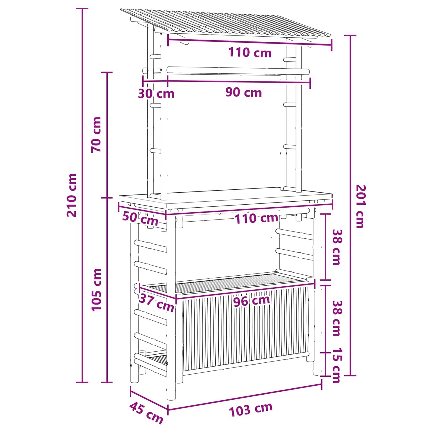 Tavolo da bar da esterno Naturale 110 x 50 x 210 cm Bambù | homemem39