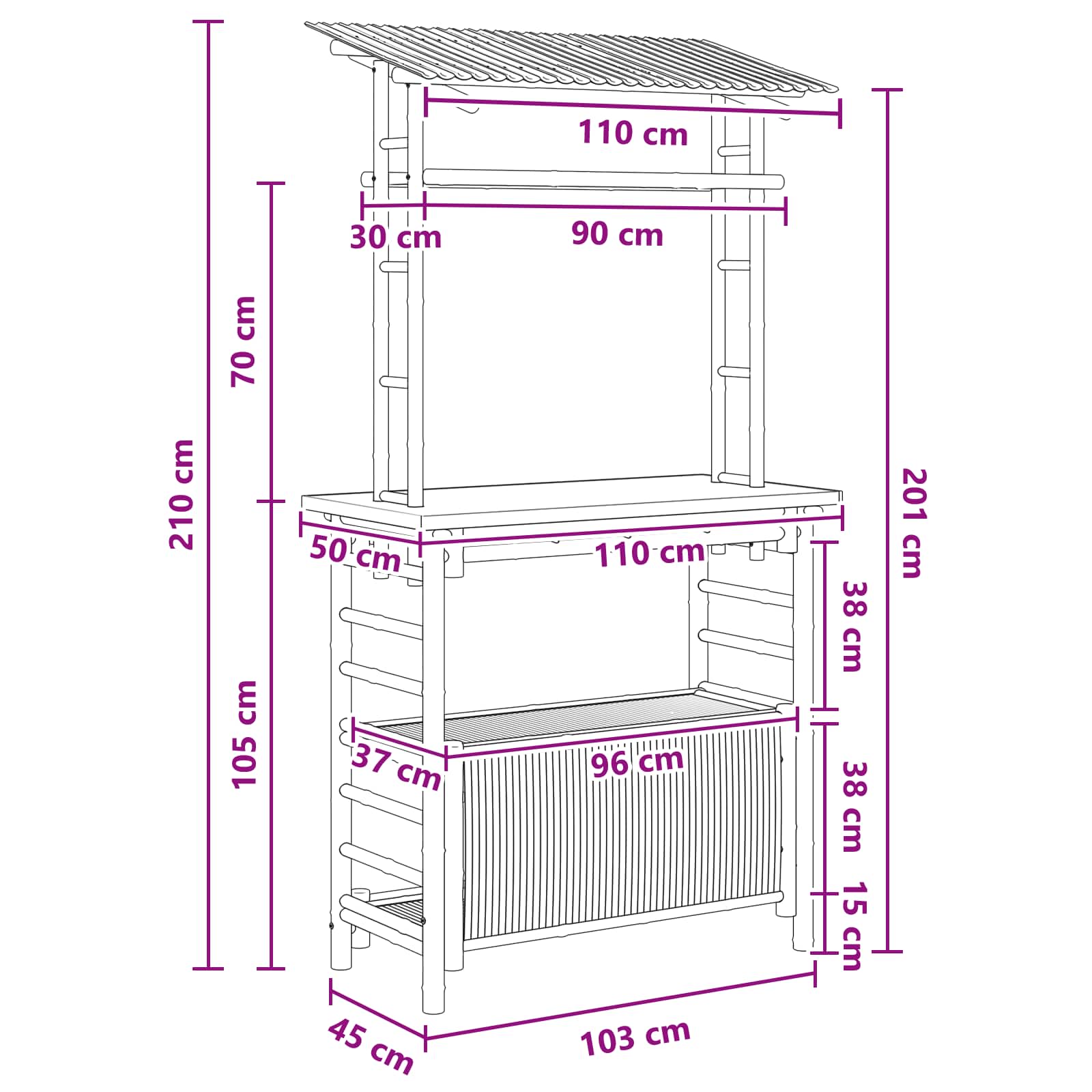 Tavolo da bar da esterno Naturale 110 x 50 x 210 cm Bambù | homemem39