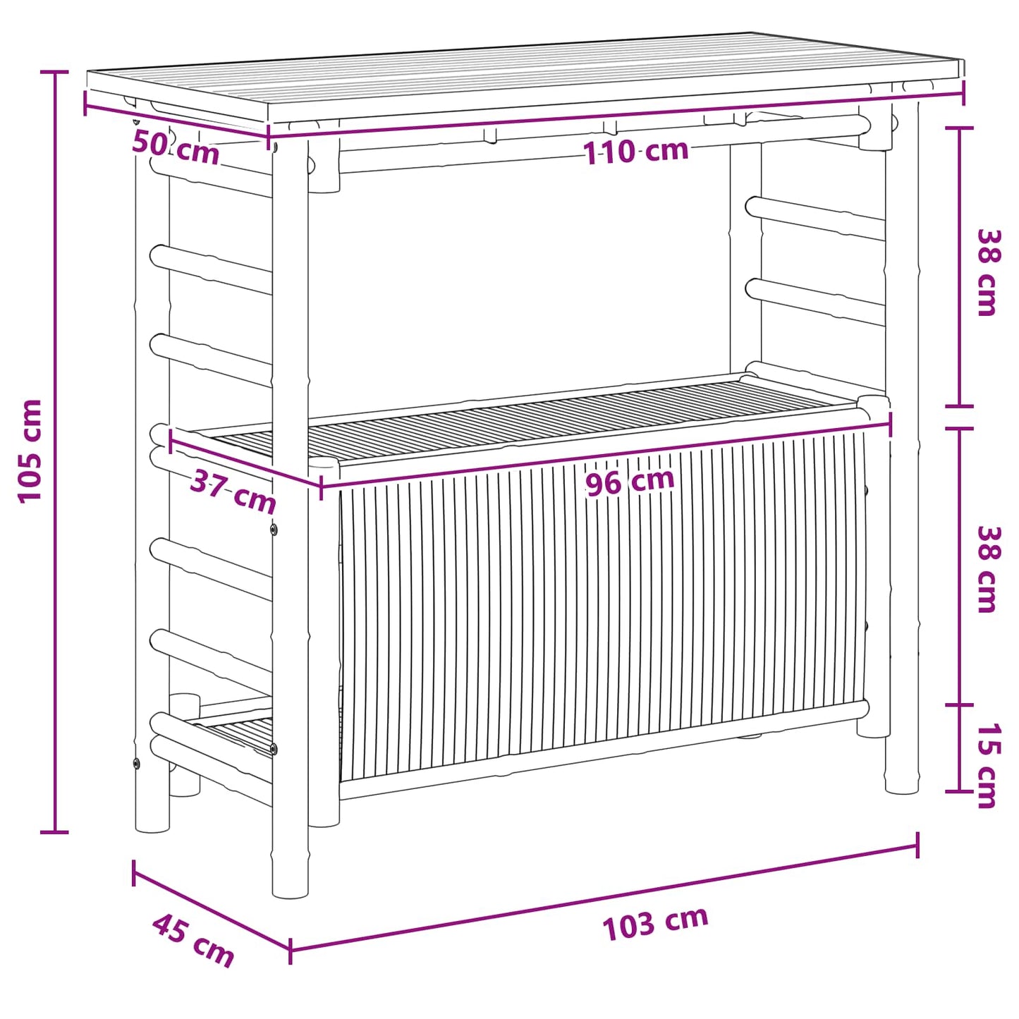 Tavolo da bar da esterno Naturale 110 x 50 x 105 cm Bambù | homemem39