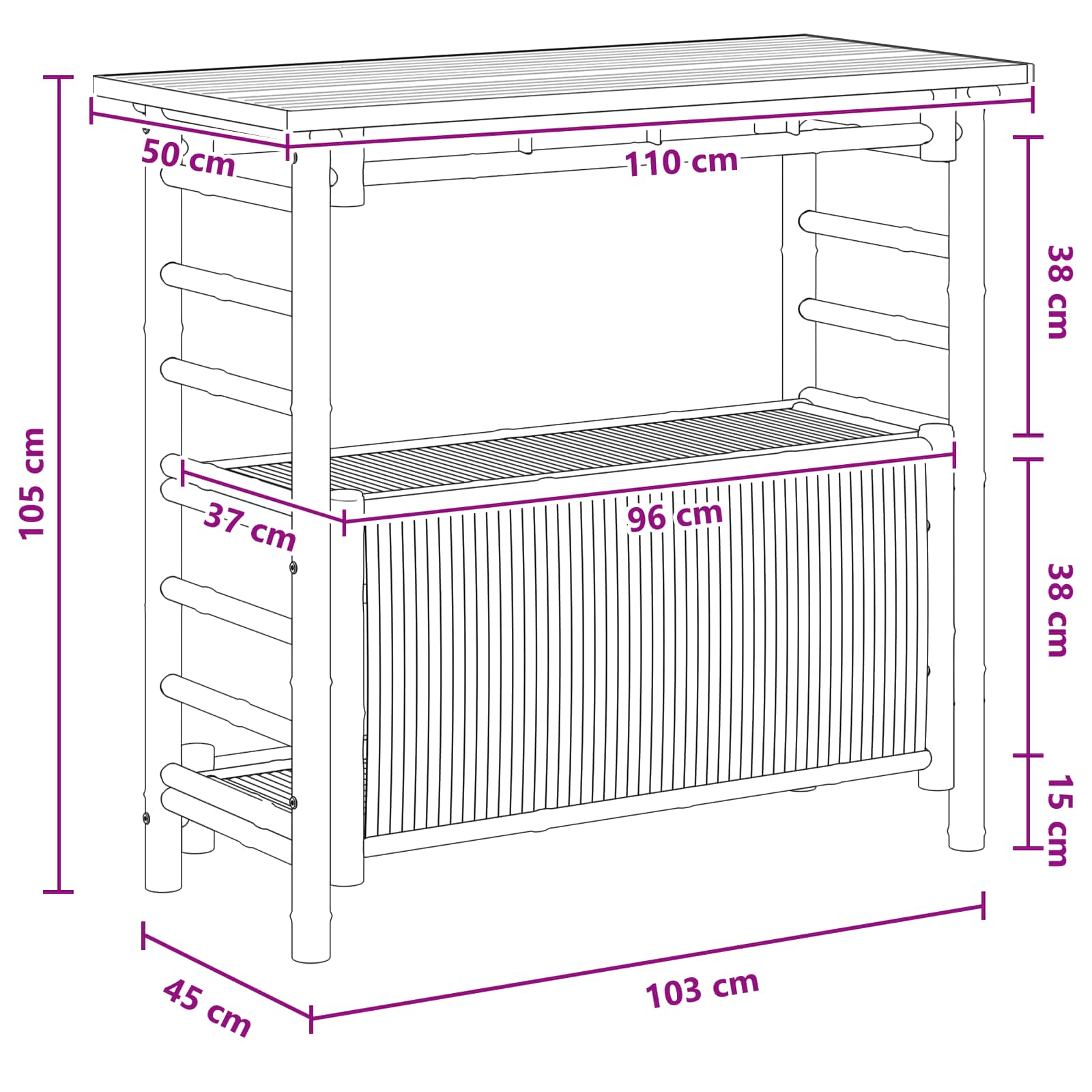 Tavolo da bar da esterno Naturale 110 x 50 x 105 cm Bambù | homemem39