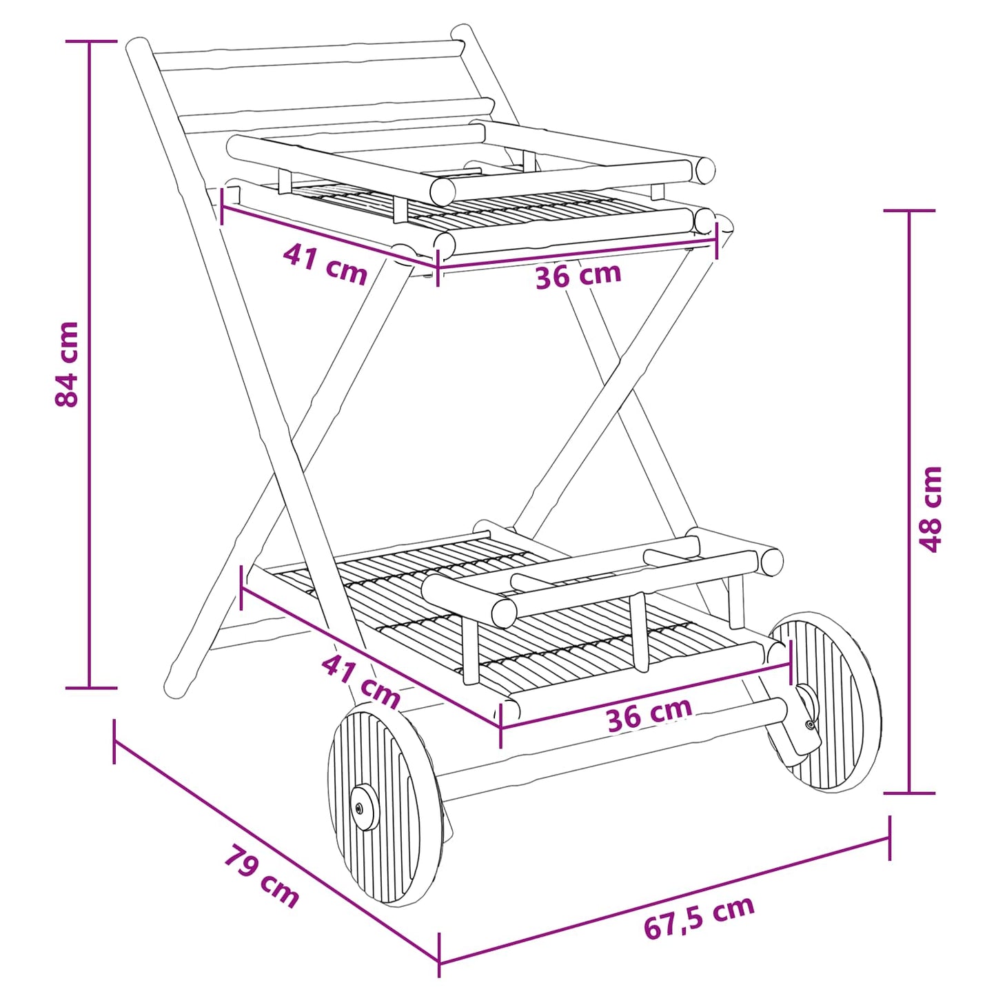 Carrello da servizio con ruote Naturale 79 x 67,5 x 84 cm Bambù | homemem39