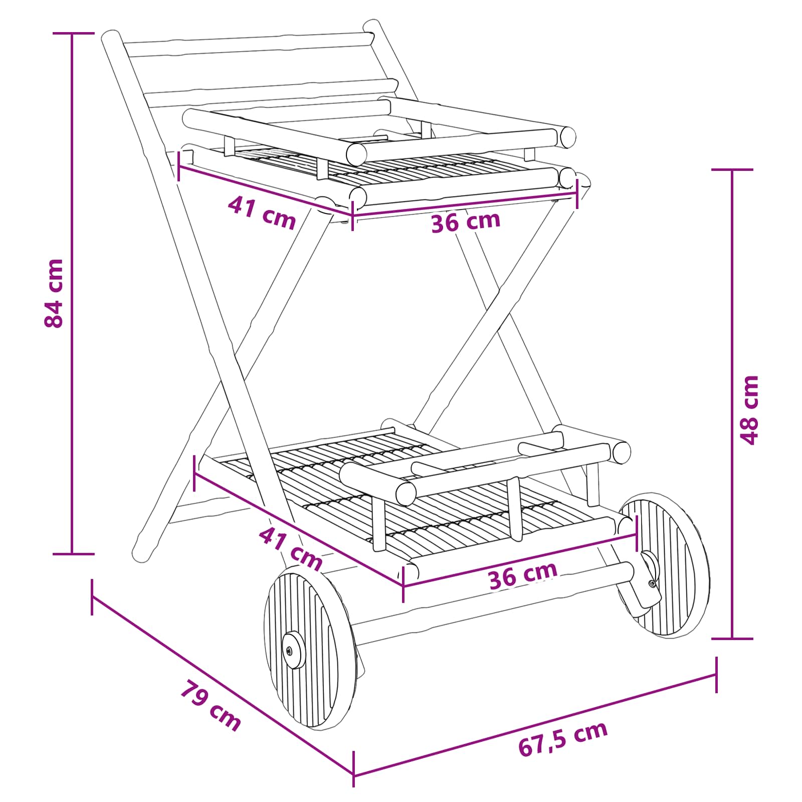 Carrello da servizio con ruote Naturale 79 x 67,5 x 84 cm Bambù | homemem39