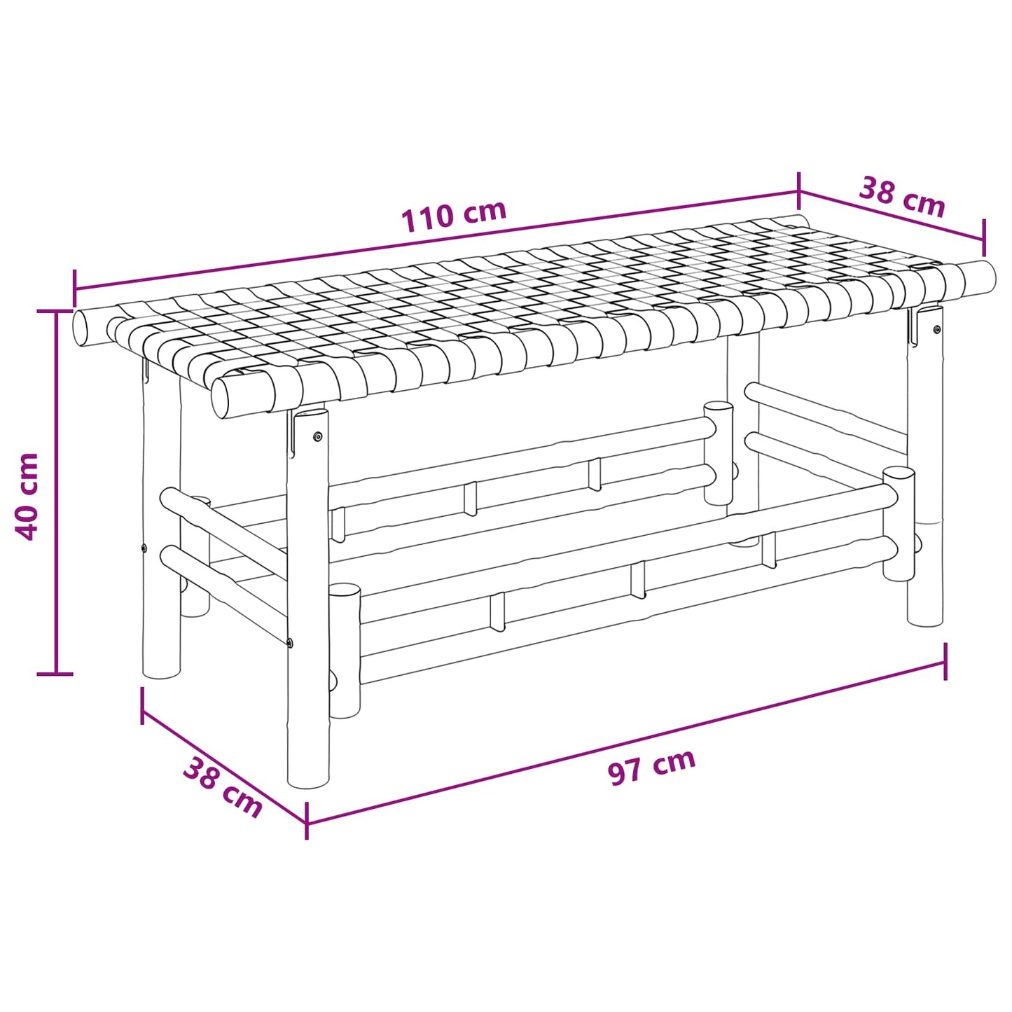 Panchina da giardino Naturale 110 x 38 x 40 cm Bambù | homemem39