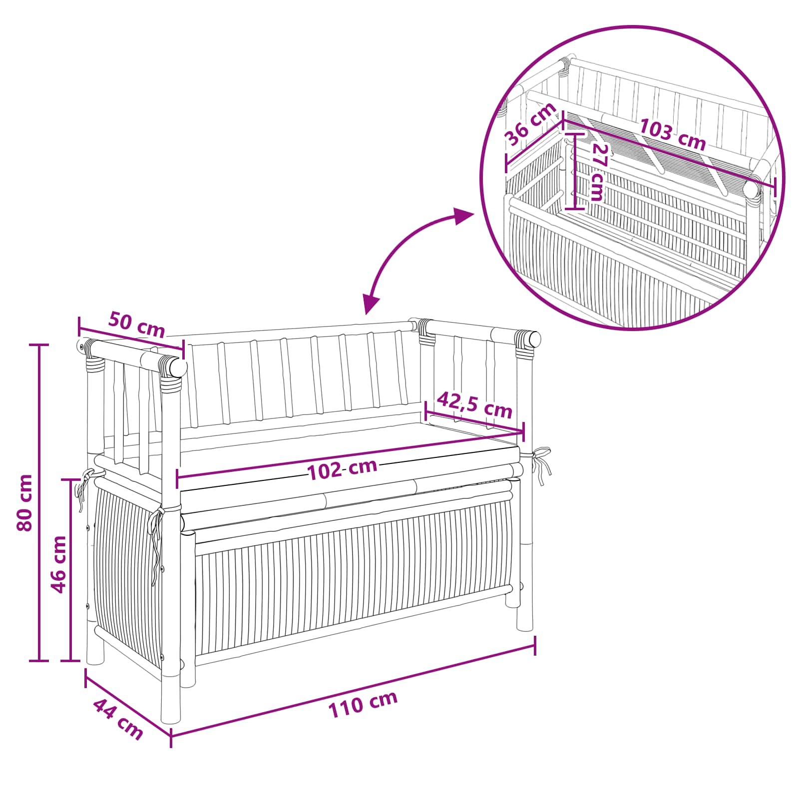Panca da Giardino con Contenitore Naturale 110 x 47 x 80 cm | homemem39