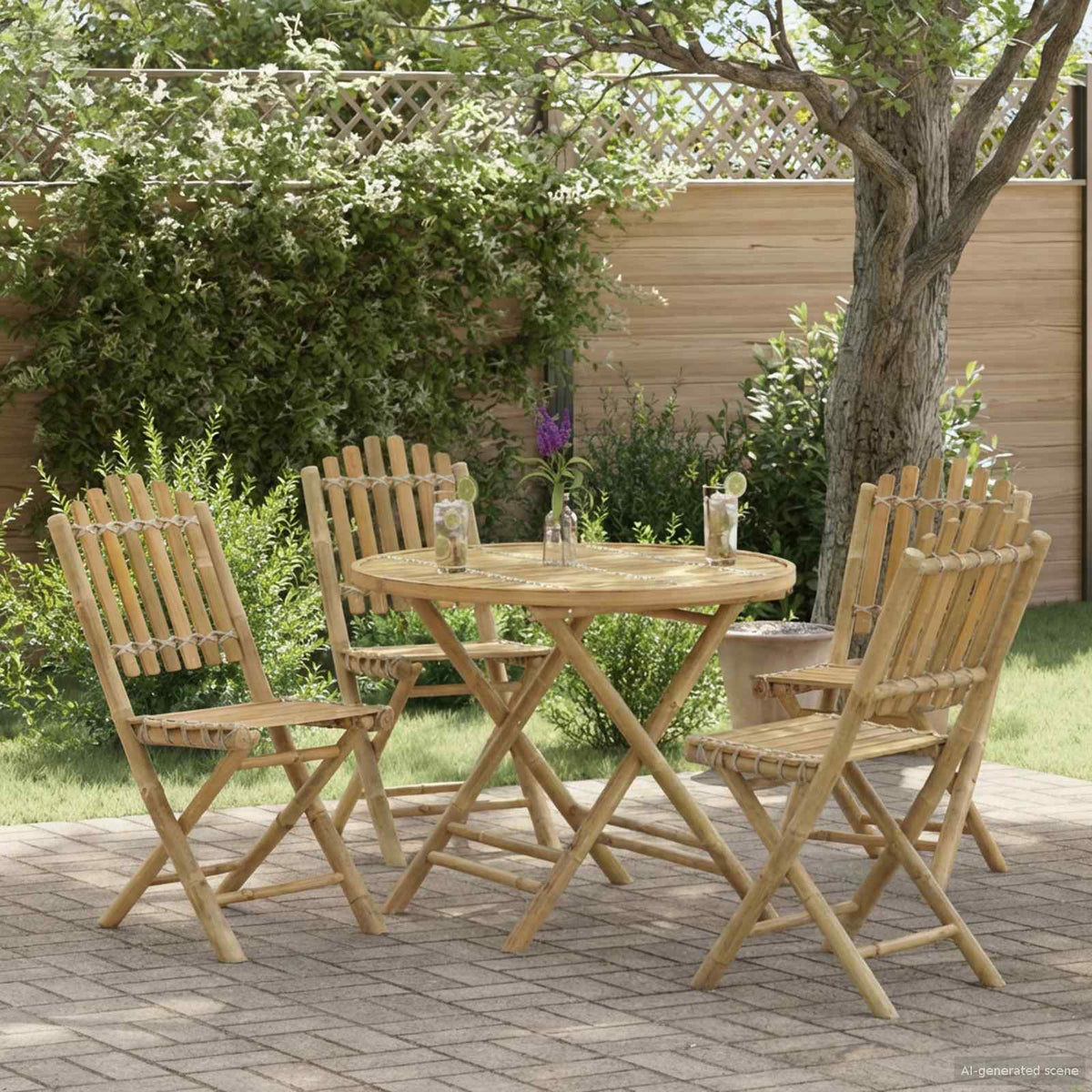 Sedia da Giardino 4 pz Naturale Bambù