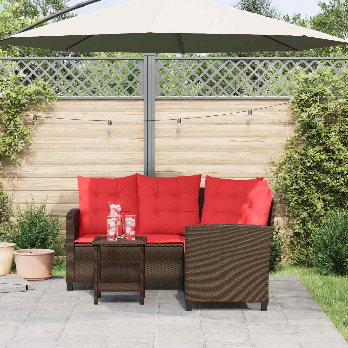 Set di divani da esterno 2 pcs Marrone e Rosso polyrattan | homemem39