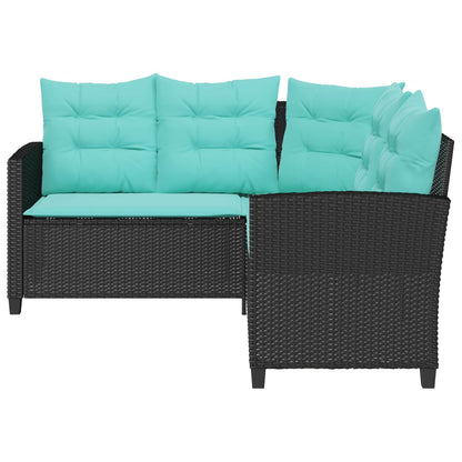 Divano da giardino 2 pcs Nero e Turchese Poly Rattan | homemem39