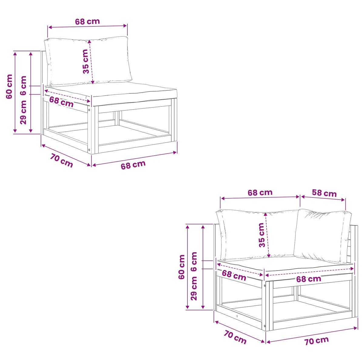 Set di divani 4 pz Naturale Legno di Acacia Massello | homemem39