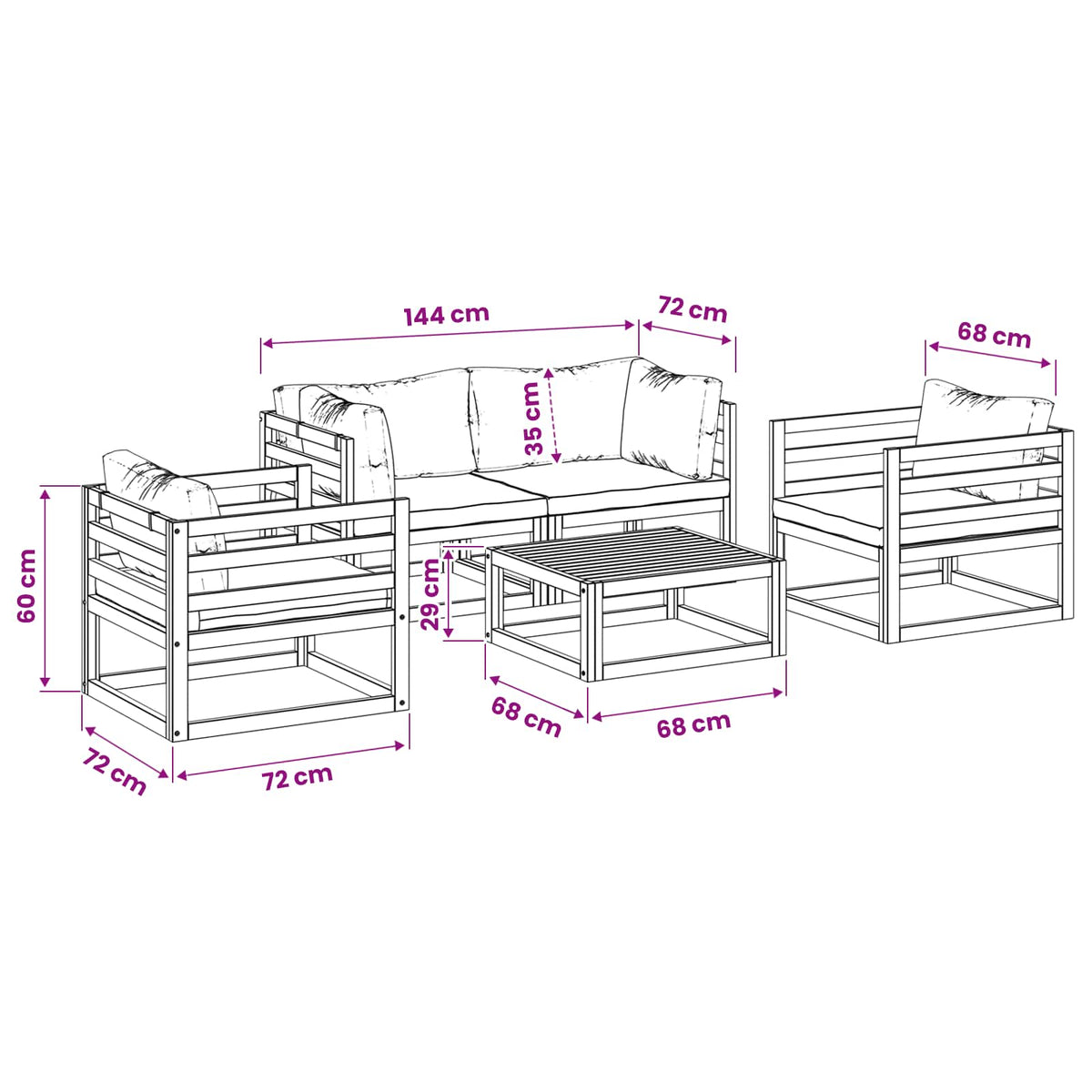 Set da giardino modulare 5 pezzi Naturale | homemem39