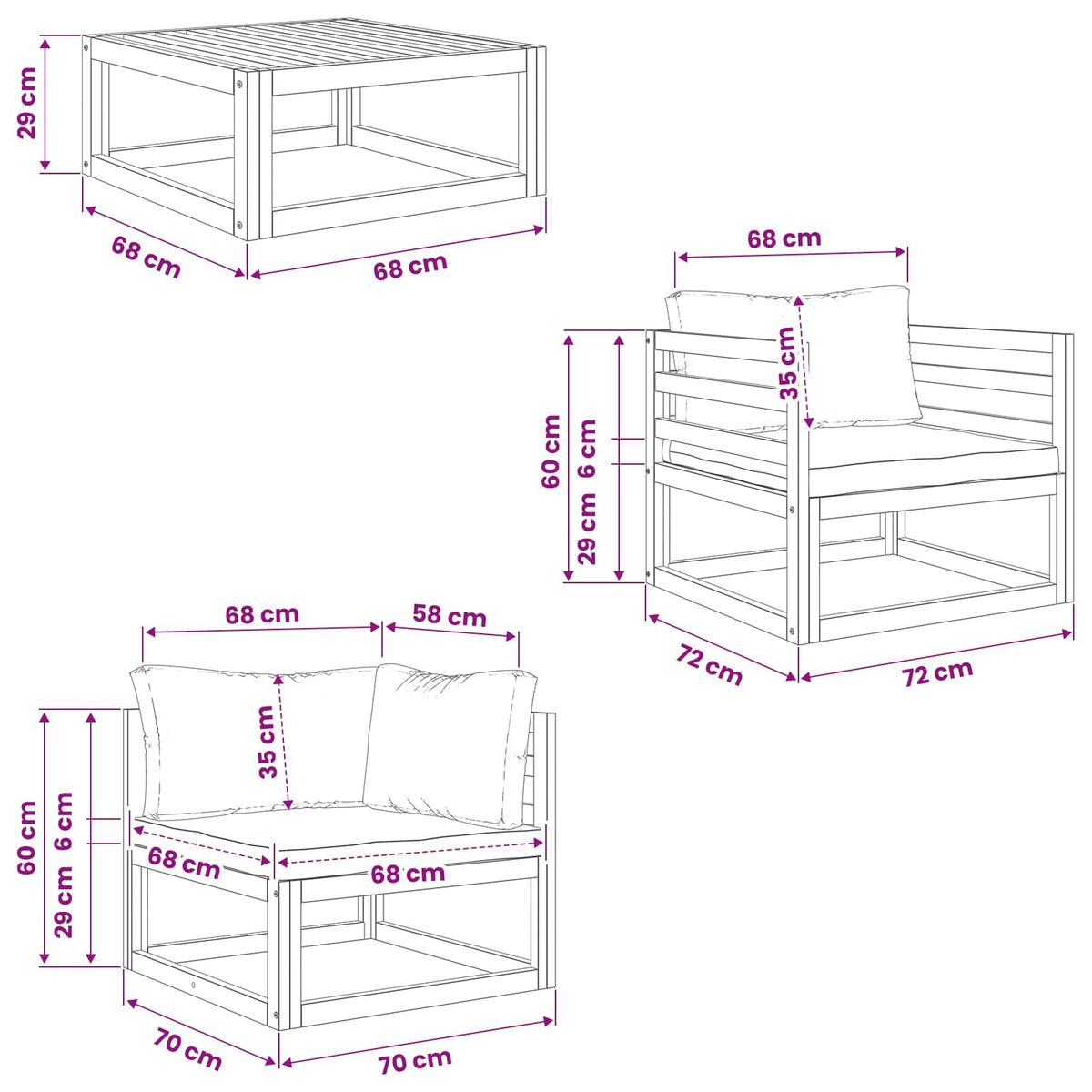 Set da giardino modulare 5 pezzi Naturale | homemem39