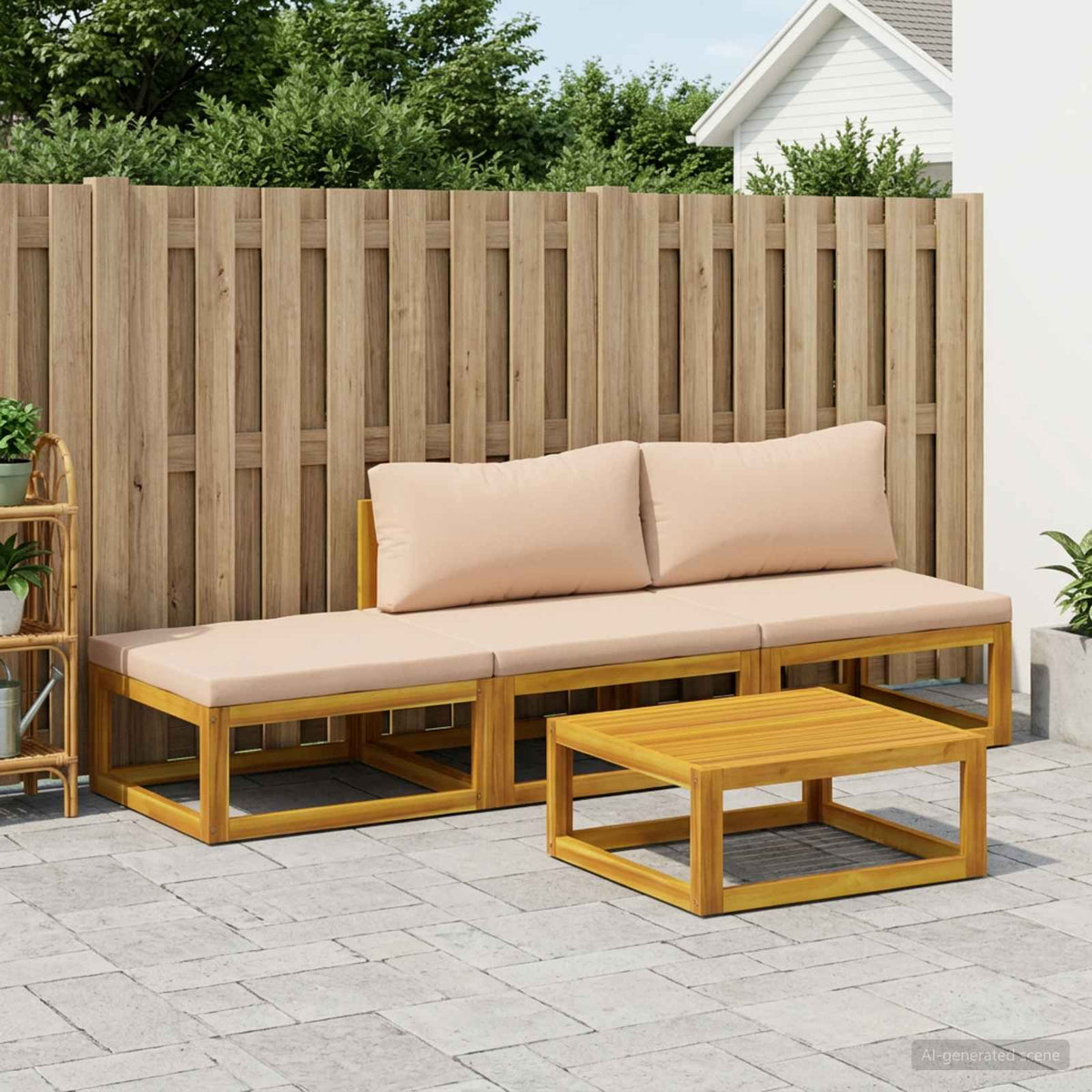 Set di divani 4 pz Naturale Legno di Acacia Massello | homemem39