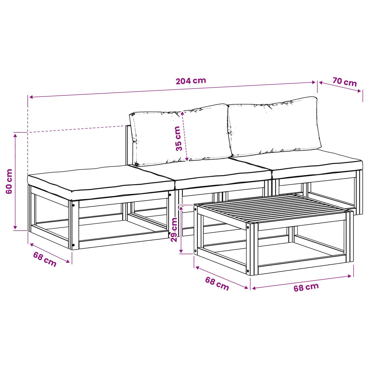 Set di divani 4 pz Naturale Legno di Acacia Massello | homemem39