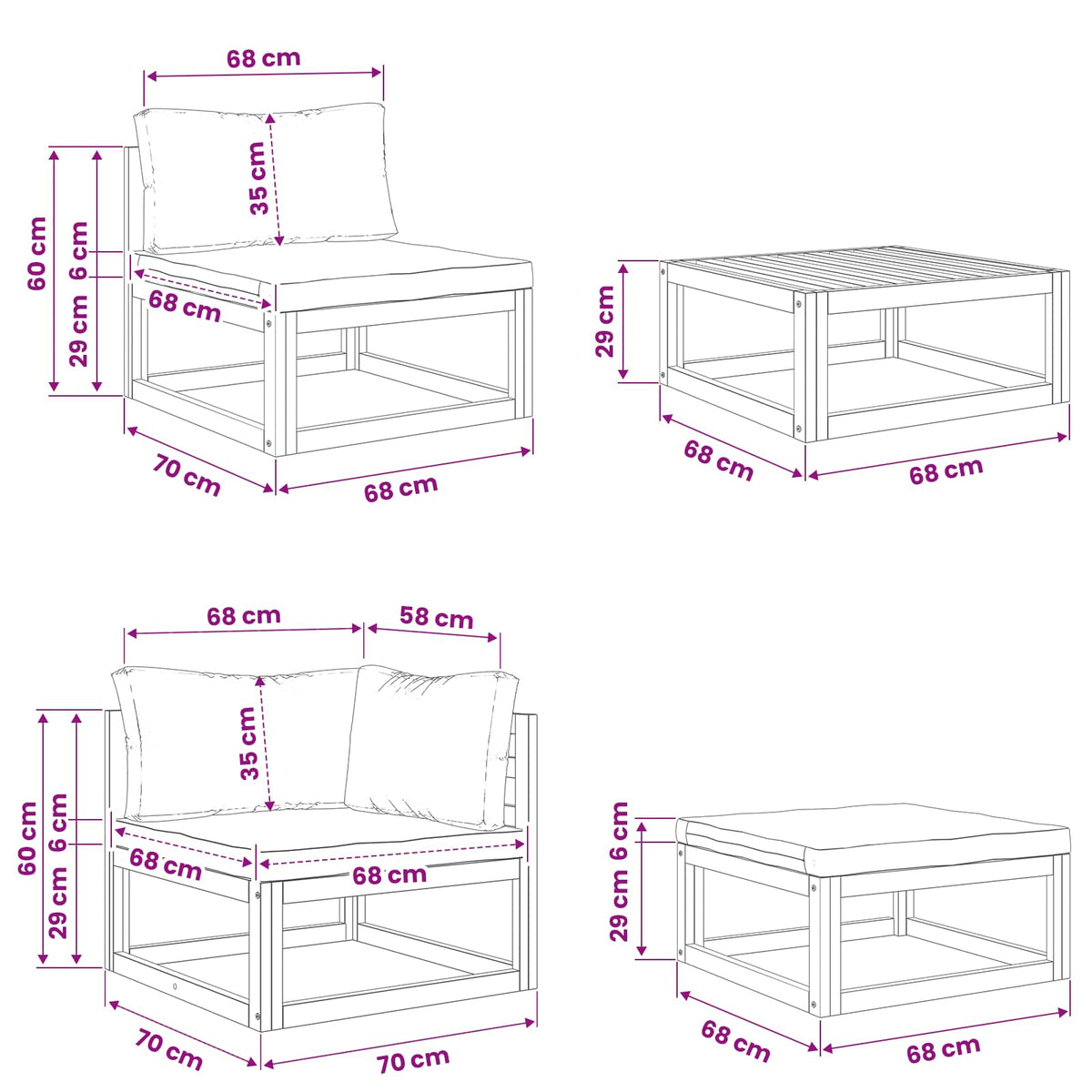 Set di divani 4 pz Naturale Legno di Acacia Massello | homemem39
