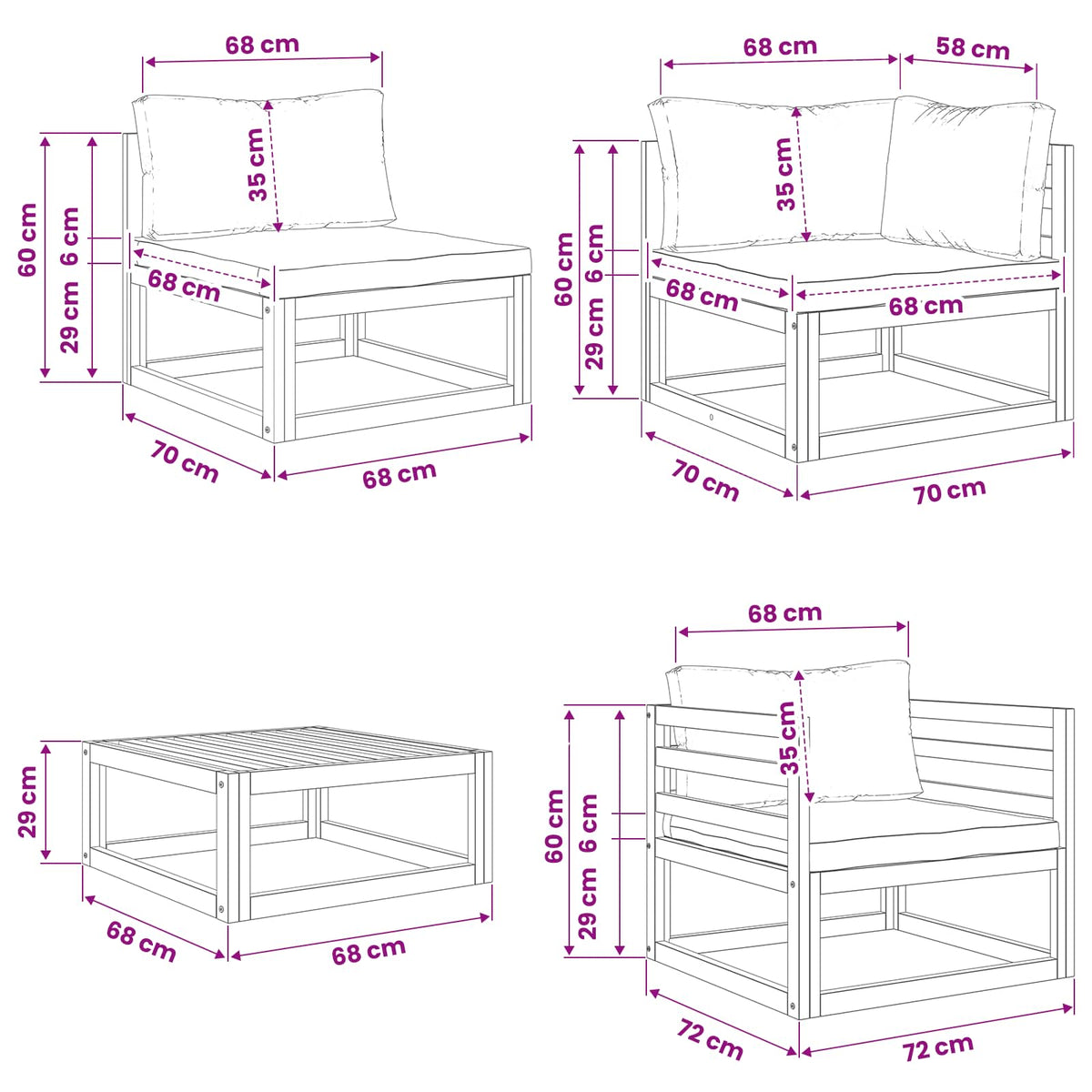 Set di divani 7 pz Naturale Legno di Acacia Massello | homemem39