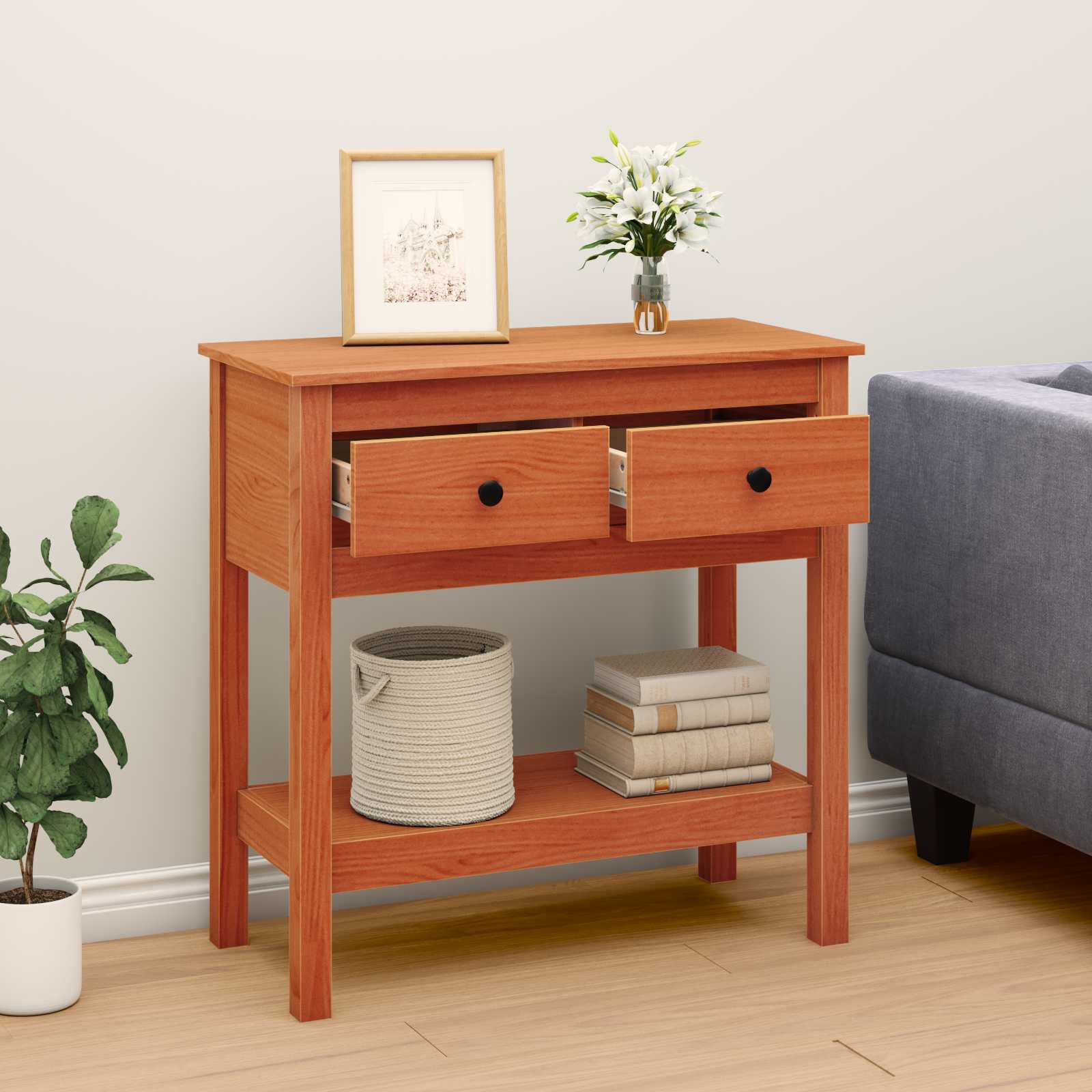 Tavolo consolle con cassetto Marrone cerato 75 x 35 x 75 cm | homemem39