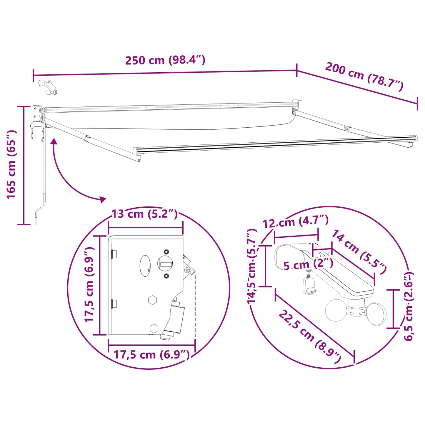 Struttura della tenda elettrica retrattile Bianco 2,5 x 2 m