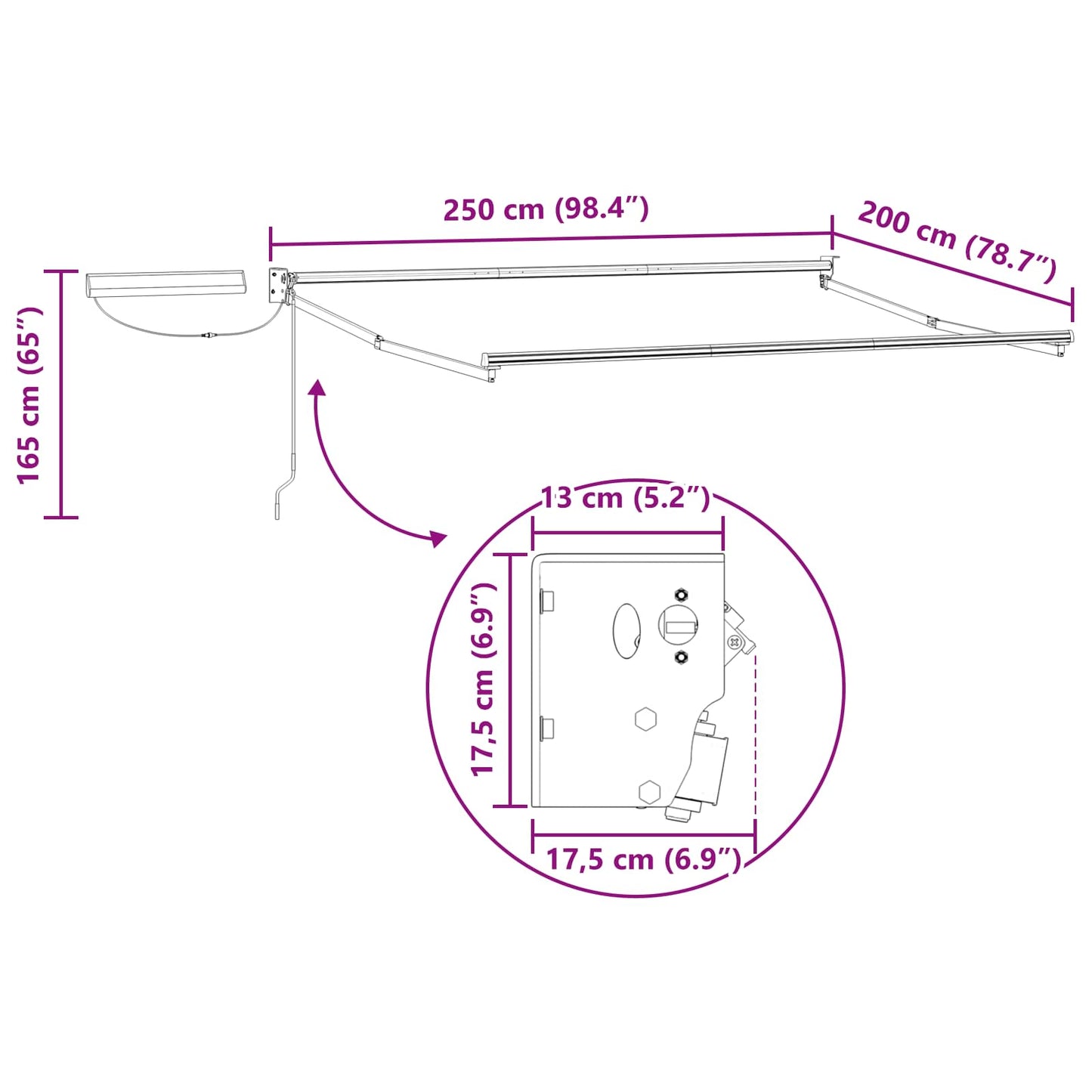 Struttura della tenda elettrica retrattile Antracite 2,5 x 2 m