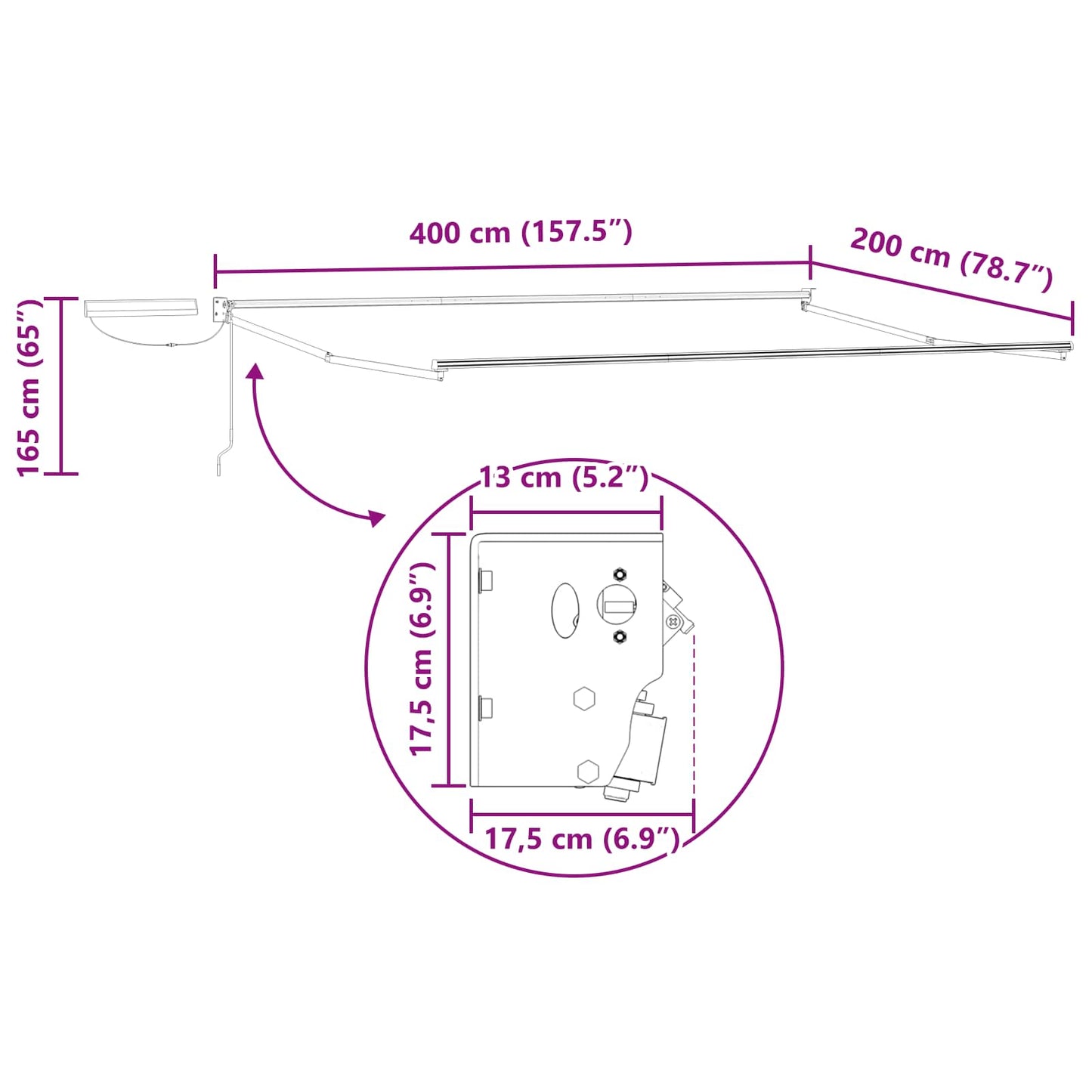 Struttura della tenda elettrica retrattile Antracite 4 x 2 m
