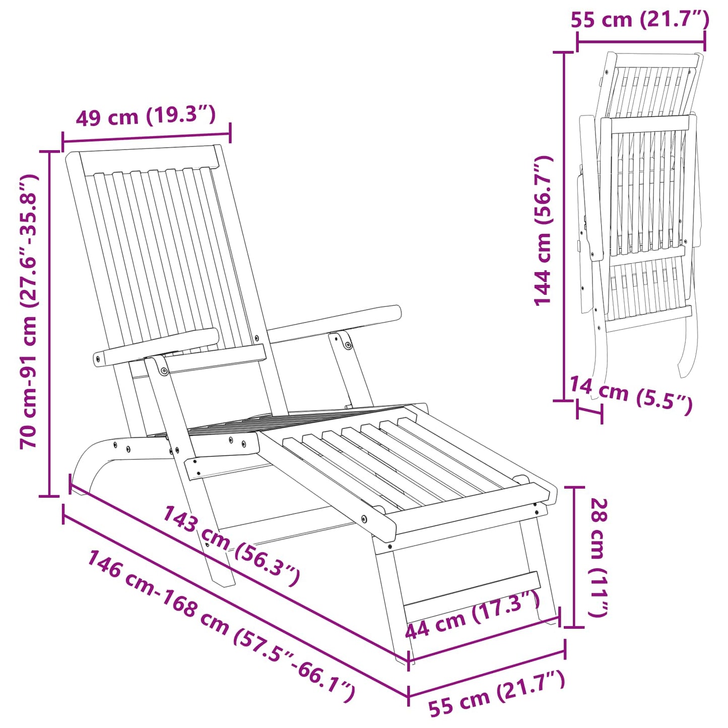 Lettino prendisole reclinabile e pieghevole 2 pcs