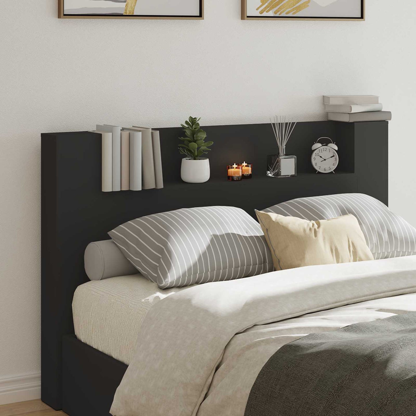 Testiera di stoccaggio con LED Nero Legno ingegnerizzato